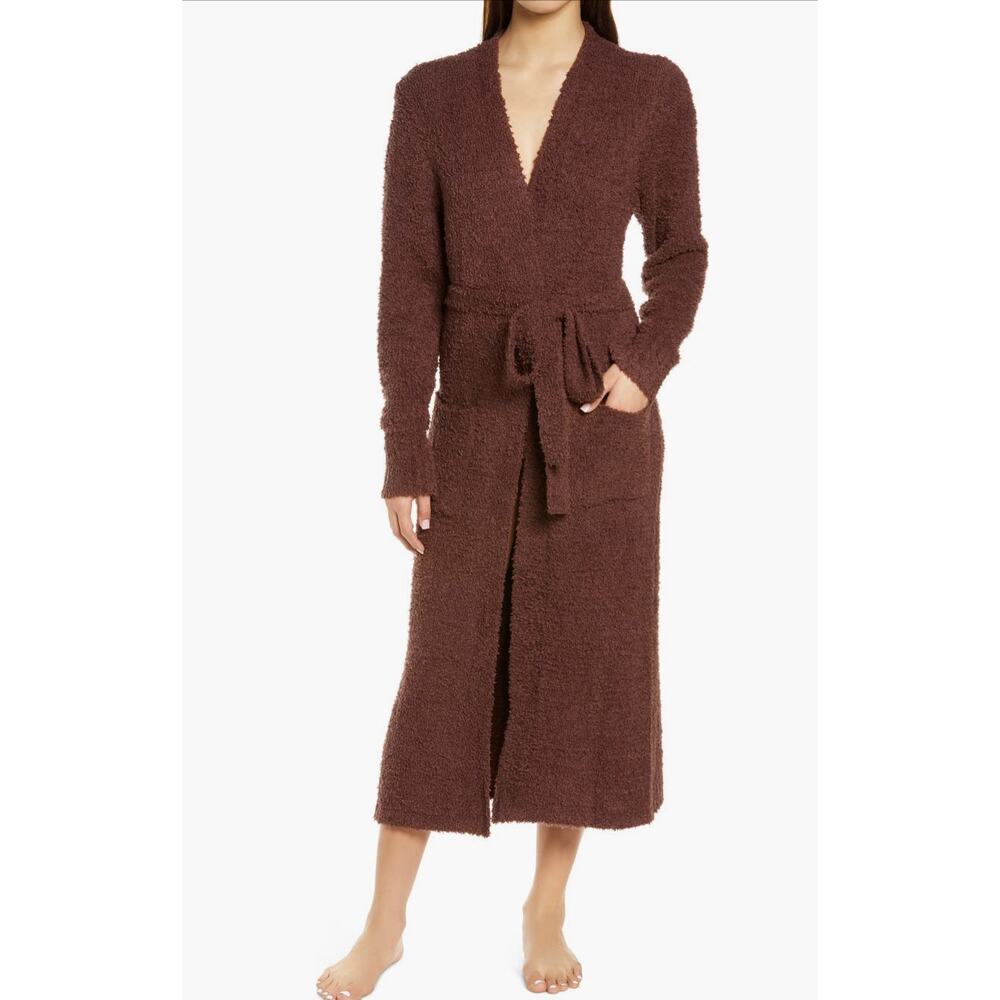 Skims Cozy Knit Robe Chestnut Brown Longline Belted Lounge Cozy Cardigan S/M